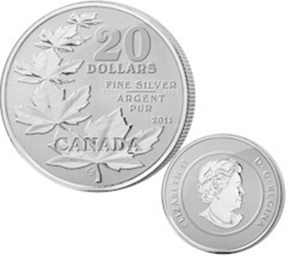 2011 CANADA $20 FINE SILVER Coin FIVE MAPLE - .2559 oz. SILVER