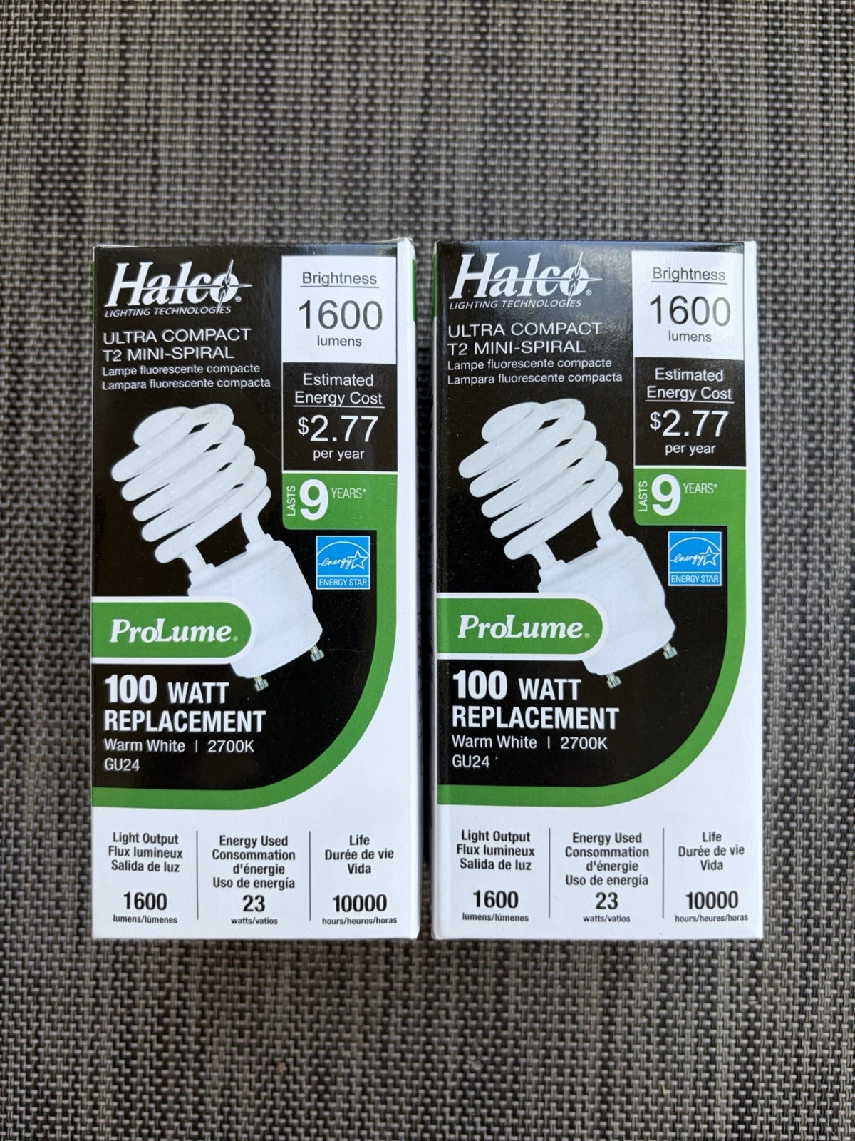 Lot 2 Qty HALCO CFL23 27K GU24 Base T2 100W/23W Bulb Lamps white 2700K 46518