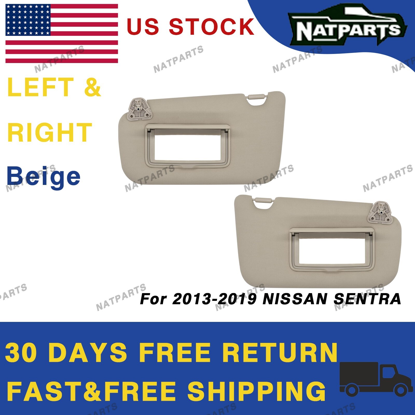 Pair Beige Side Sun Visor For 2013-2019 Nissan Sentra 96401-4AT7A 96400-4AT7A