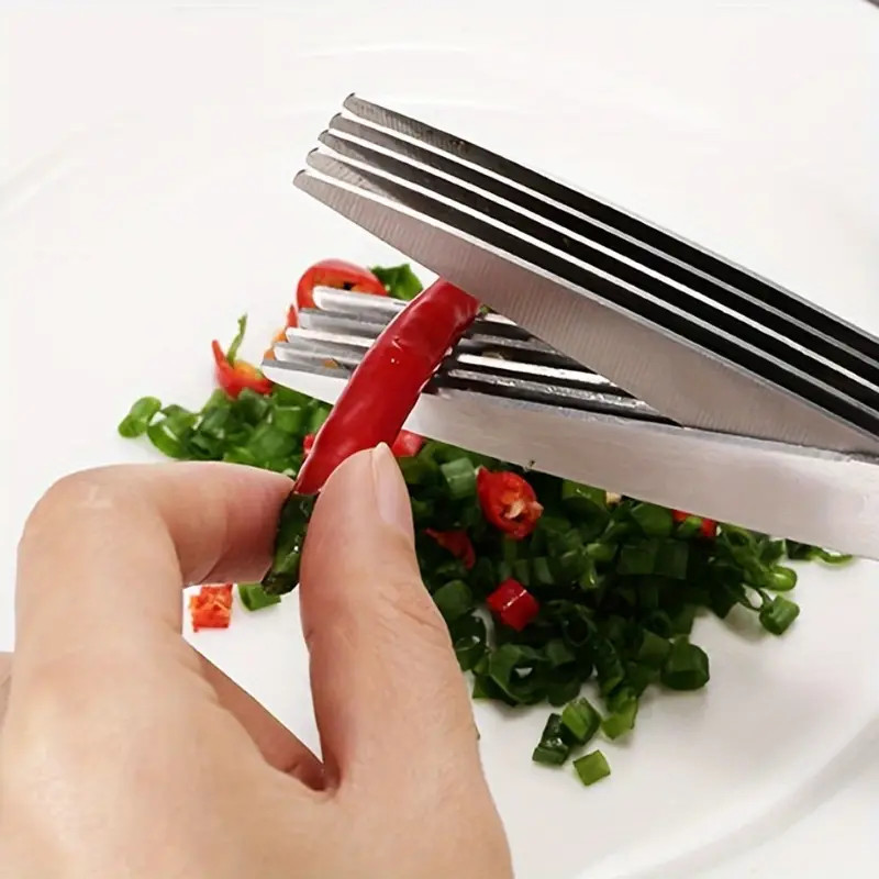 Stainless Steel 5-Blade Herb Scissors Multipurpose Kitchen Shears with Brush