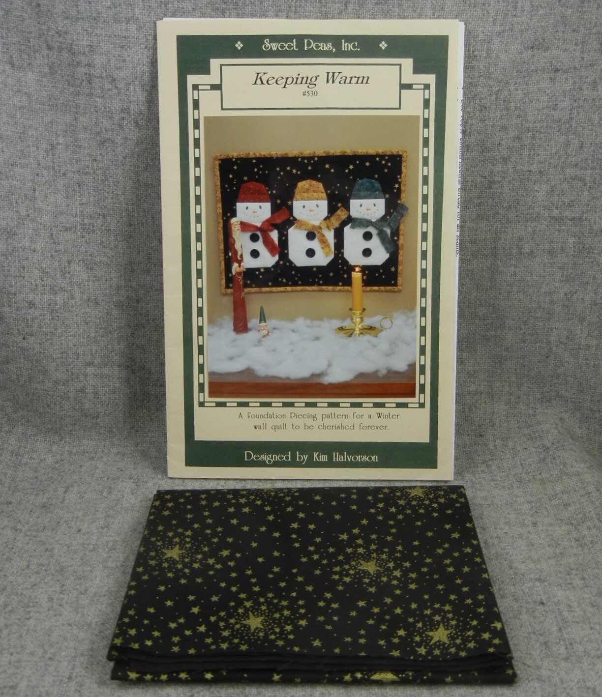 Keeping Warm Quilt Pattern + fabric Sweet Peas wall hanging Snowmen Uncut