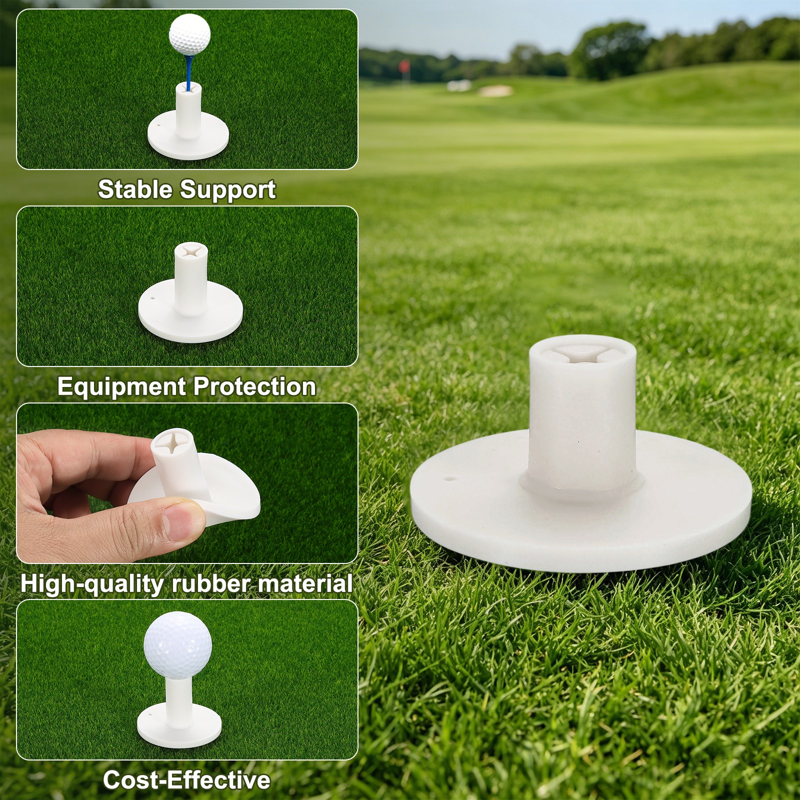 Rubber Golf Tee, 1.5Inch 4Pcs Golf Practice Tees Training Driving Range, White