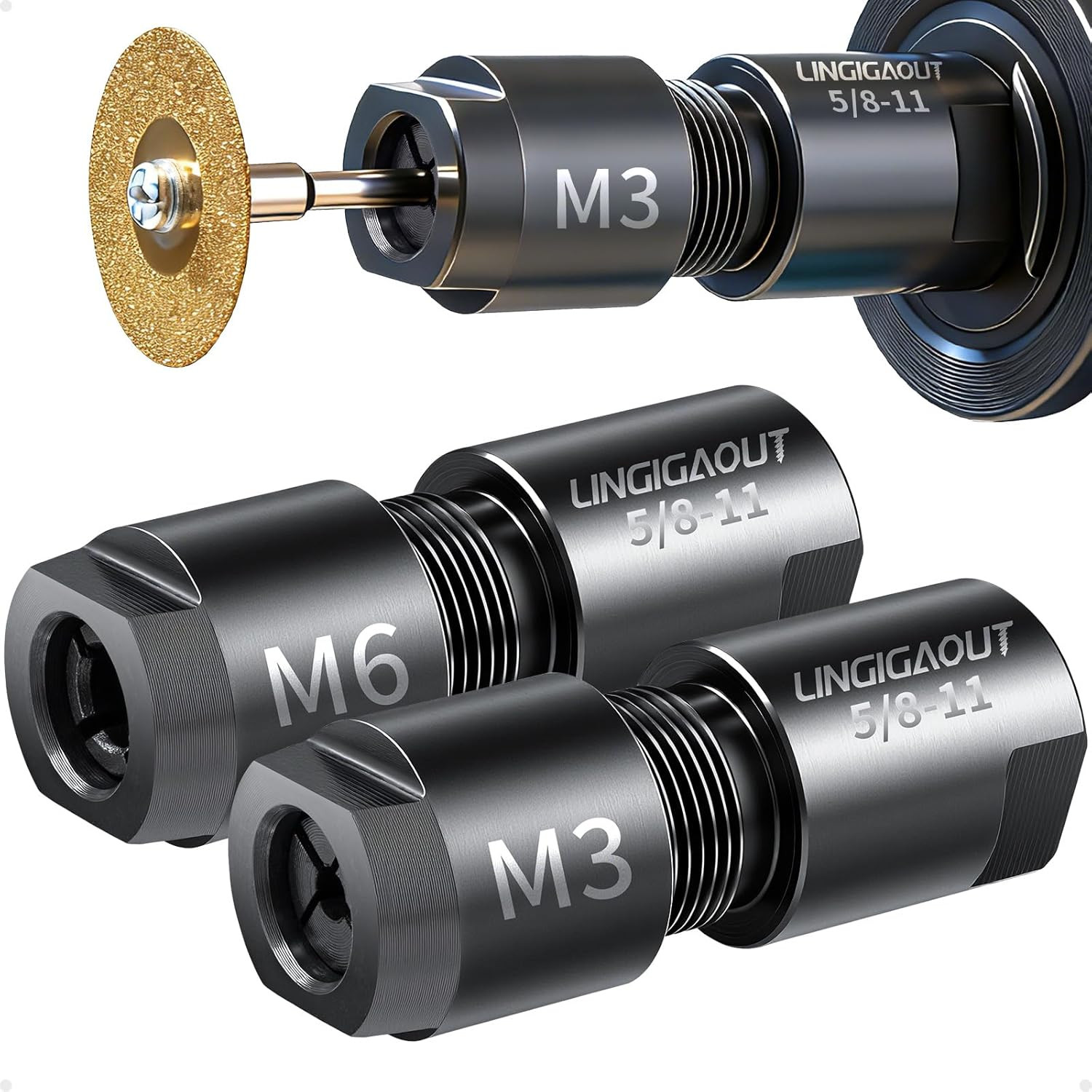 2-Pack Angle Grinder to Die Grinder Adapter, 5/8"-11 Thread to 1/4" (6Mm) & 1/8"