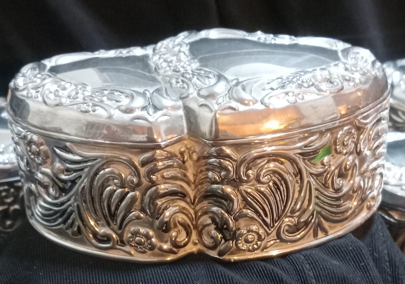 VTG Godinger Double Heart Silver Plated Jewelry Trinket Box Red Velvet (C)