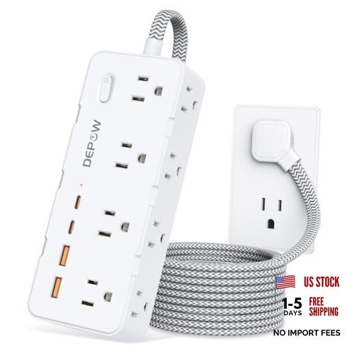 Surge Protector Power Strip with 8 Outlets 4 USB 5 ft (3 prong plug) White