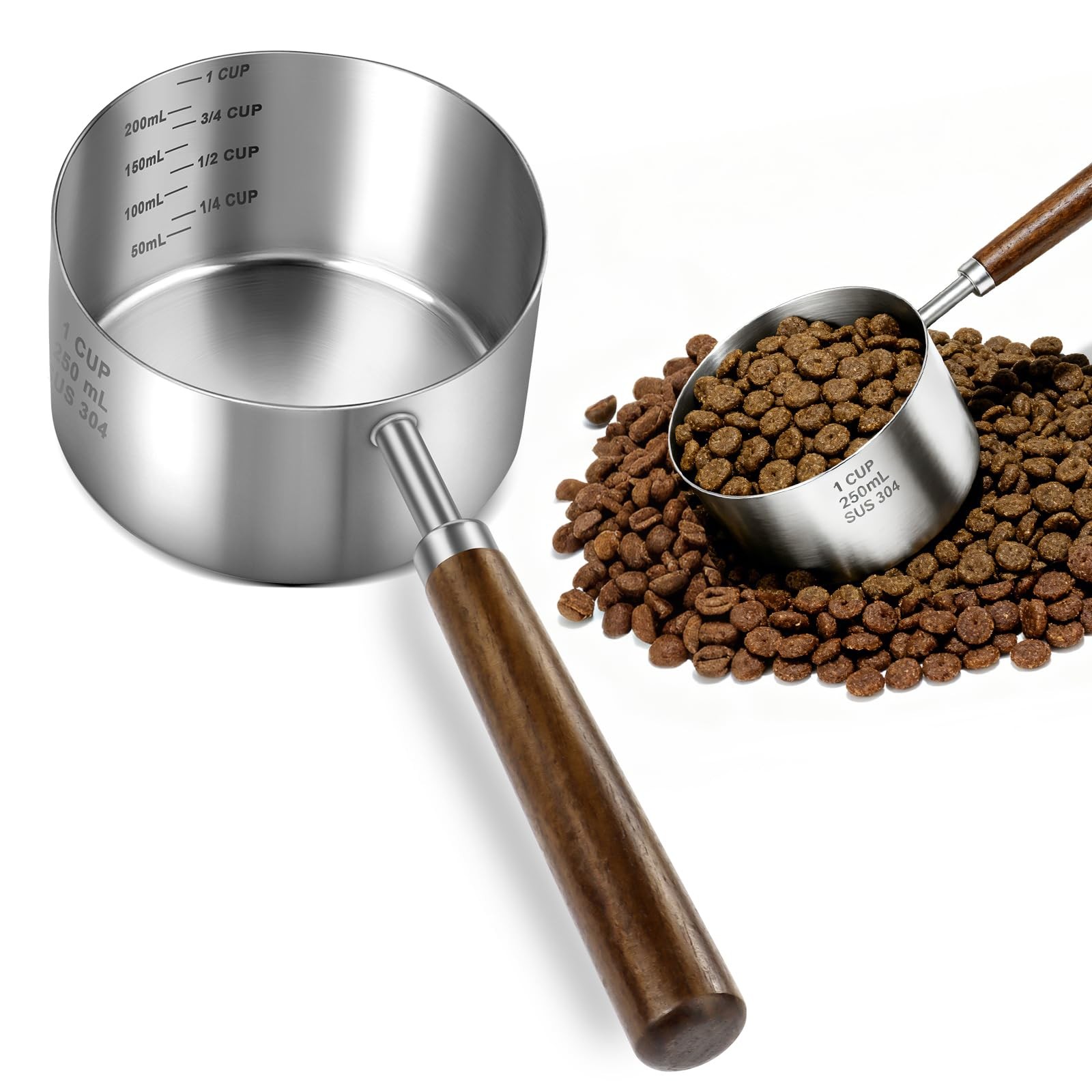 Aosnare Stainless Steel Dog Food Scoop 1 Cup, Measuring 1CUP, Silver
