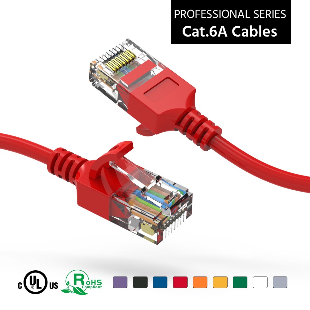15 Pack of 5Ft CAT6A UTP Slim Ethernet Network Booted Cable 28AWG Red