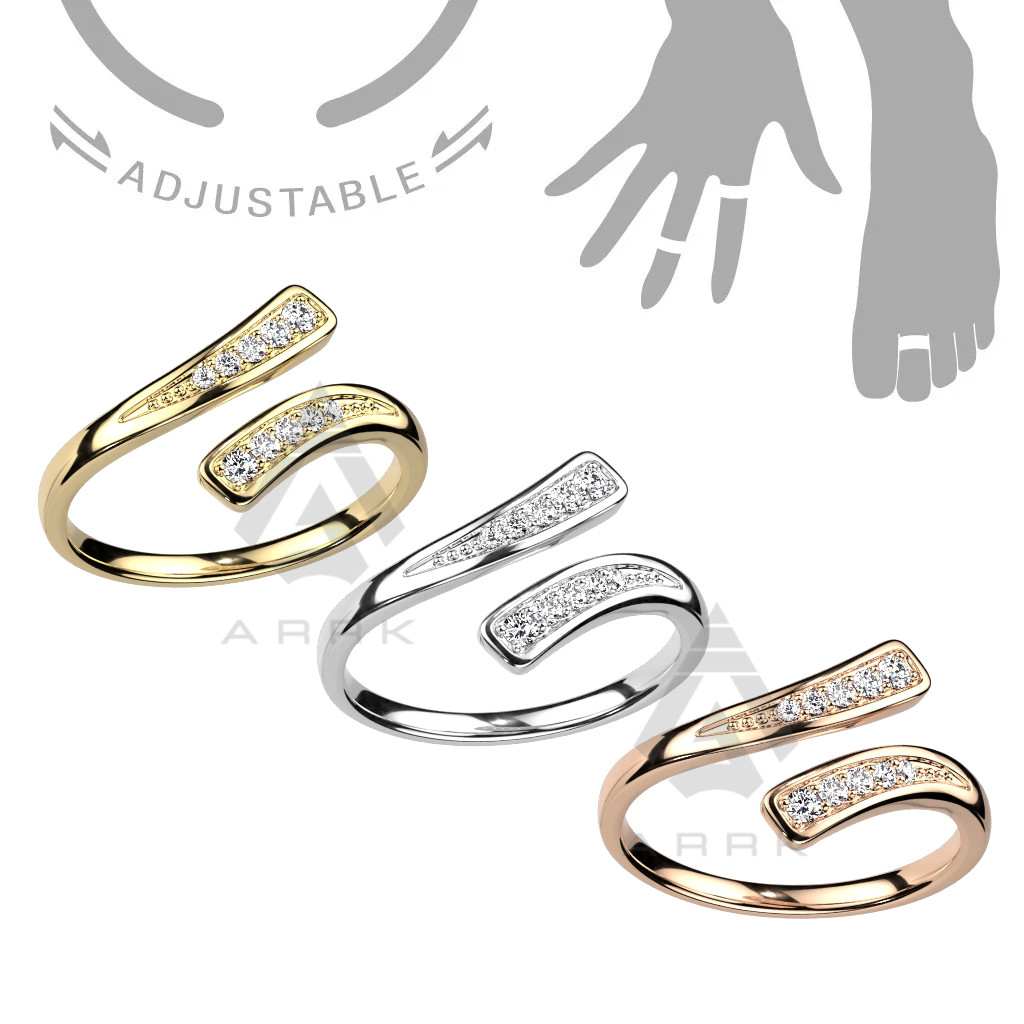 Toe Ring Multi-Paved CZ Adjustable Overlap