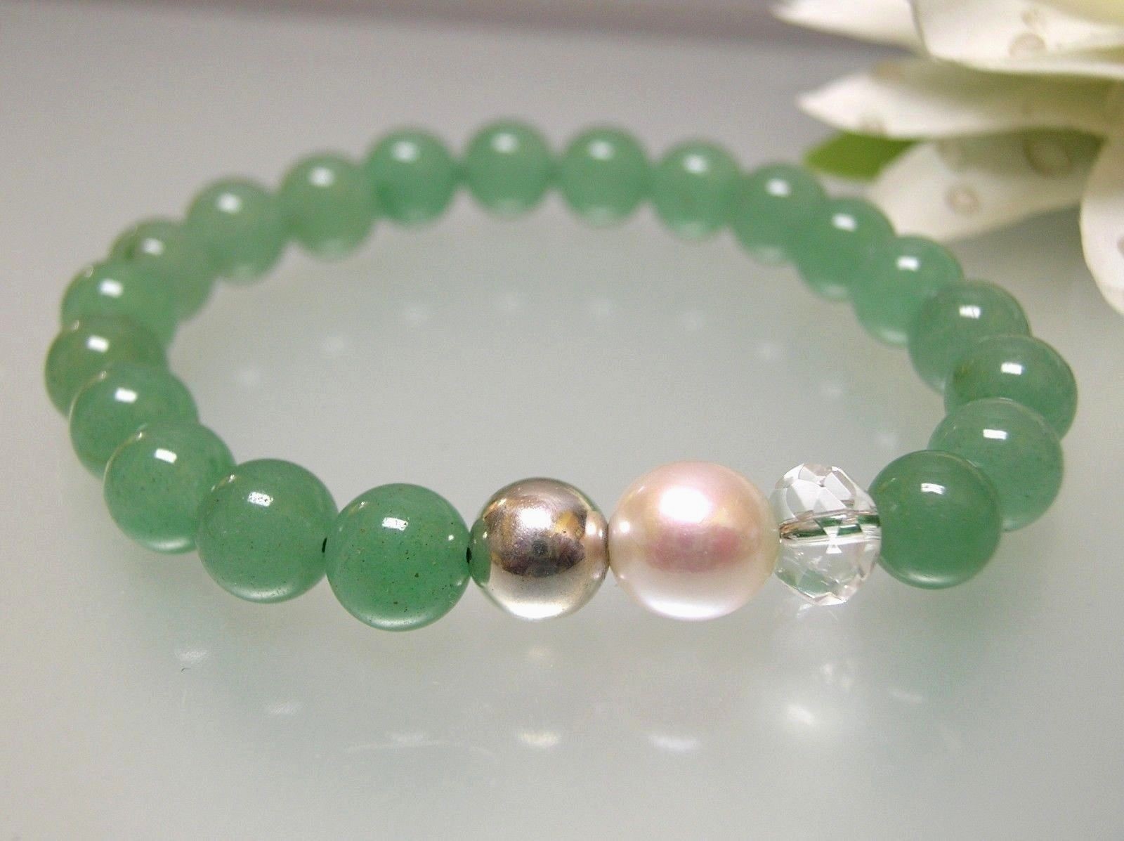 Vintage nature untreated Aventurine, Pearl,Crystal,Silver bead stretchy Bracelet