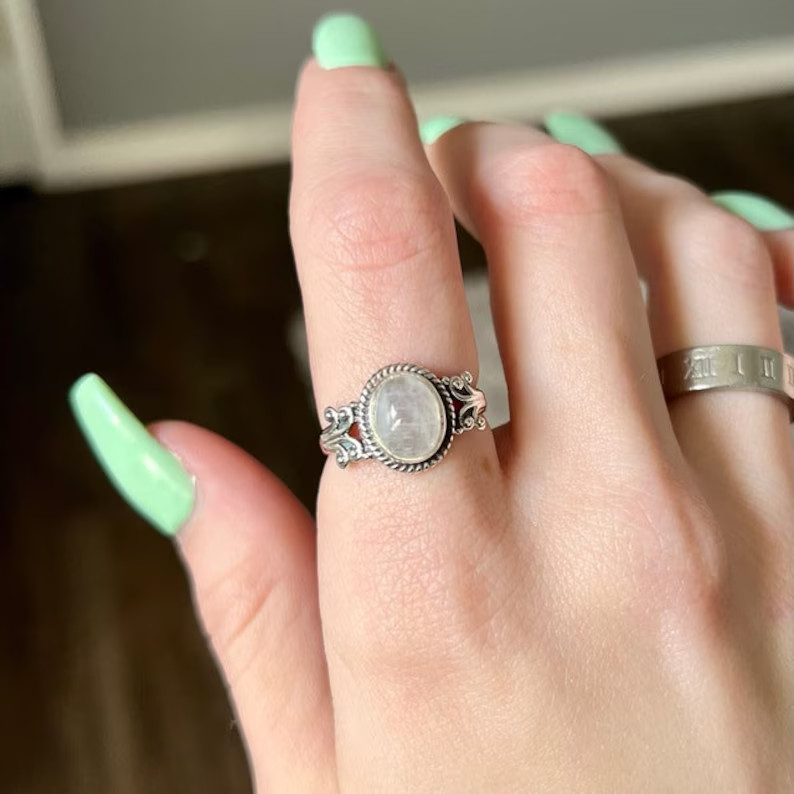 Rainbow Moonstone Ring 925 Sterling silver Band & Statement Handmade All Size