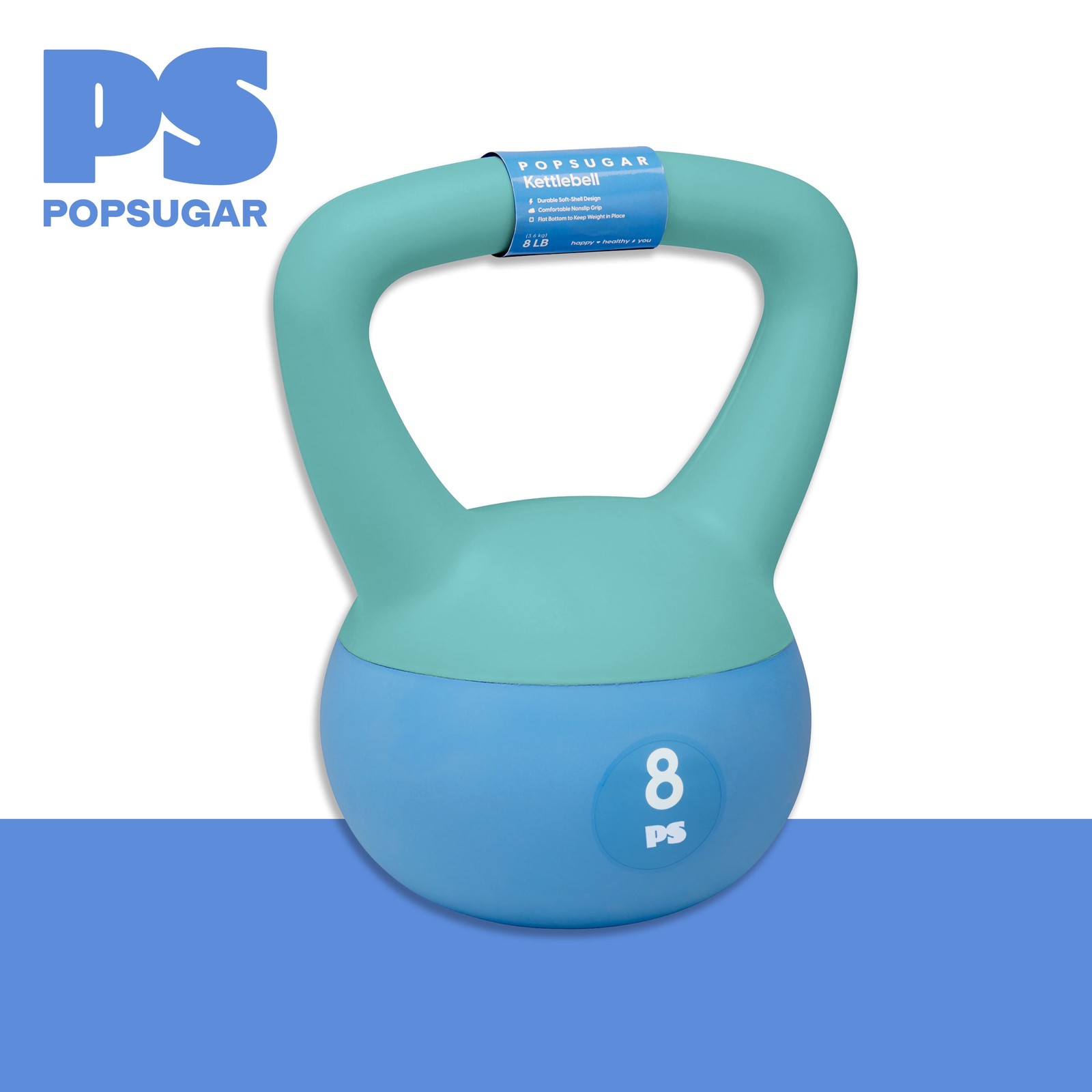 Popsugar 8lb Kettlebell, Soft Shelled, Blue