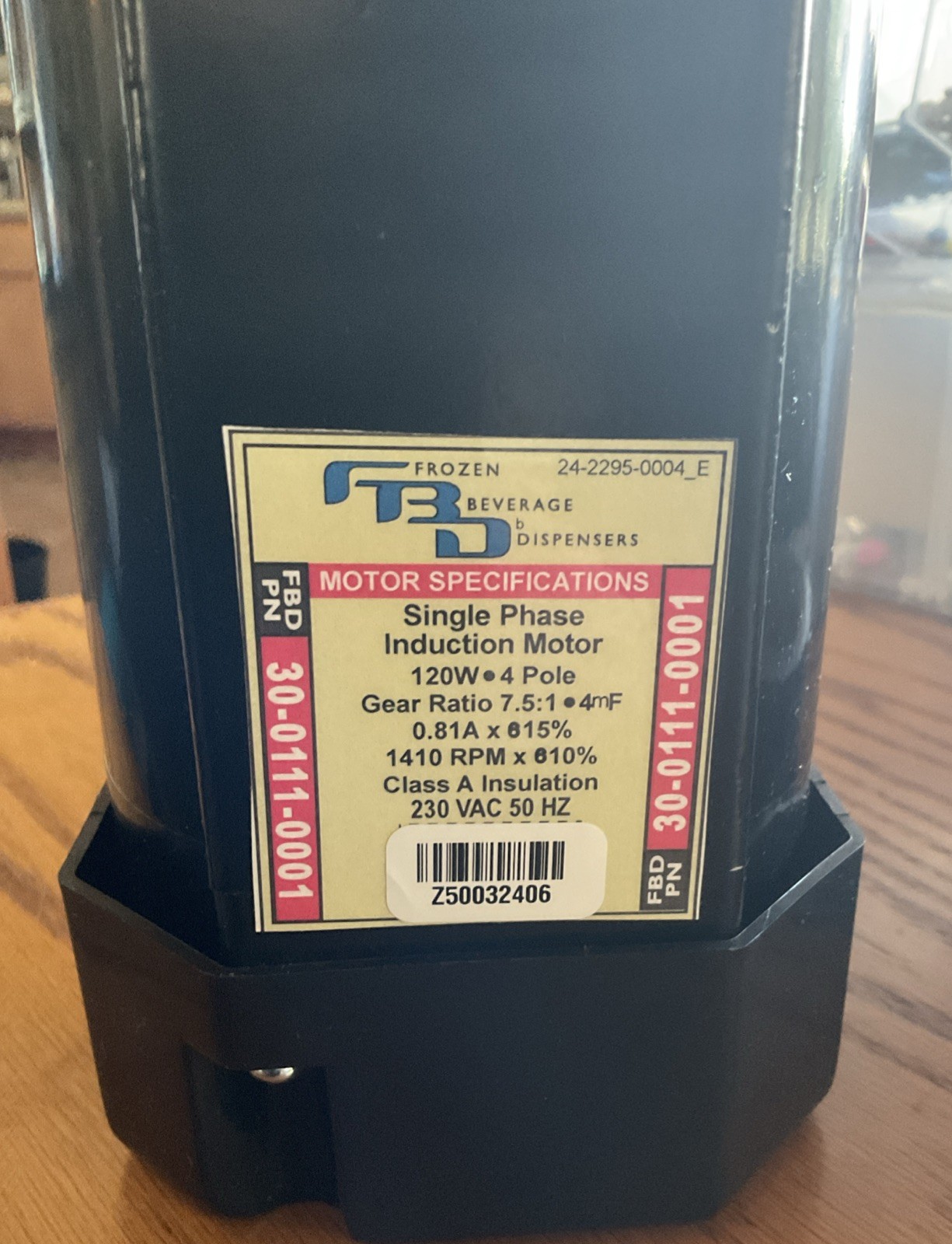 FBD 12-2078-0001 GEAR MOTOR ASSY 50HZ 120W 230 VAC Genuine OEM Slush Machine