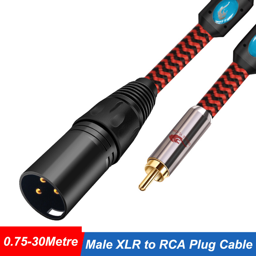 Male XLR to RCA Gold Phono Plug Cable Lead Adaptor Adapter Lead 0.75 - 30 Metres