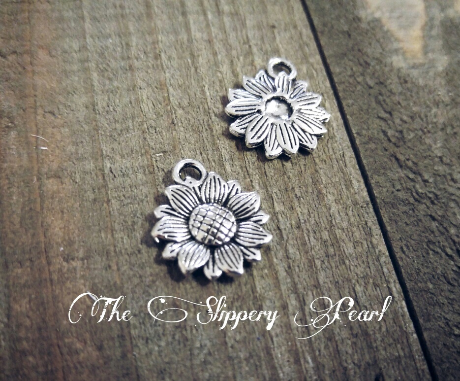 4 Sunflower Charms Flower Pendants Antiqued Silver Spring Garden Jewelry Making
