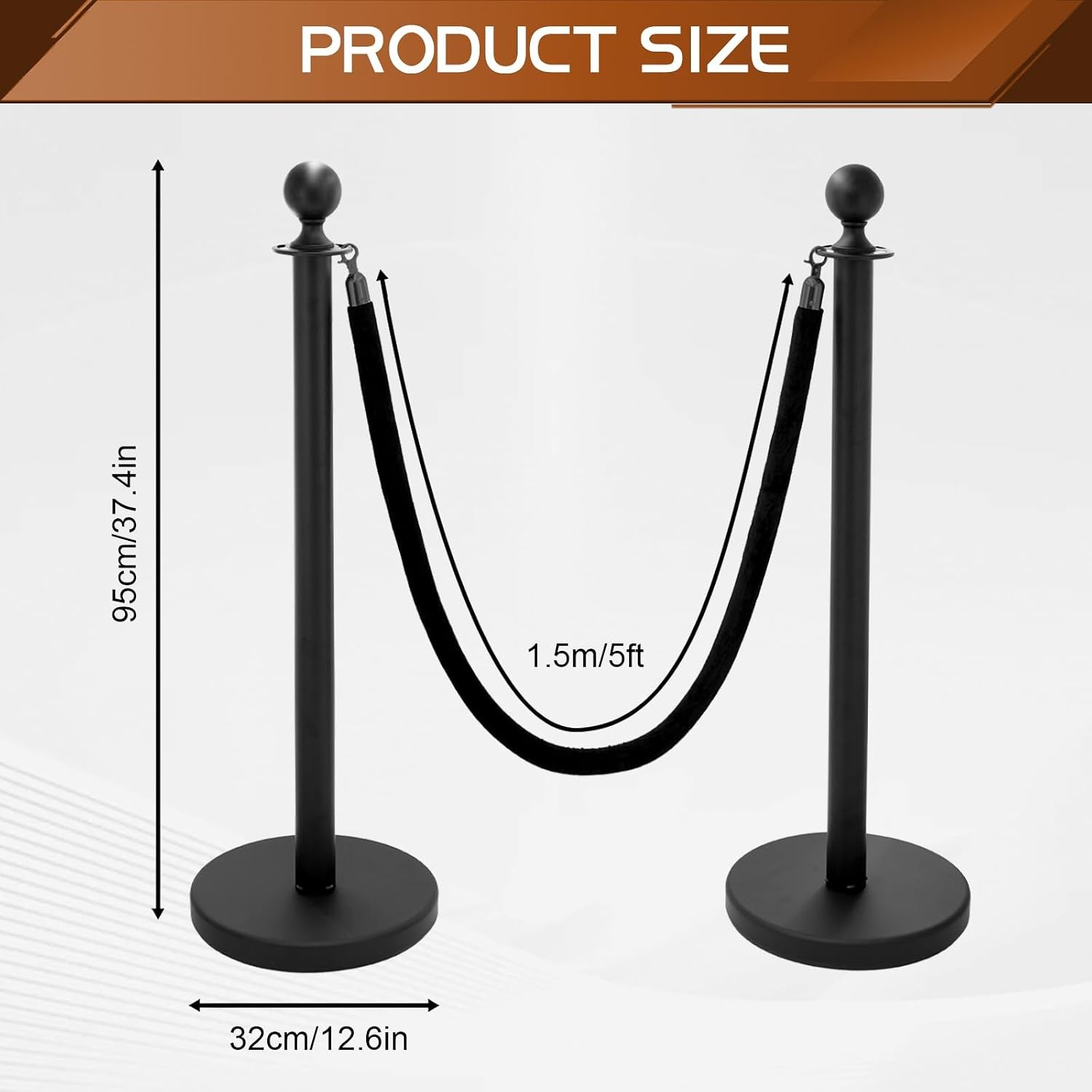 Black Stanchion Posts with Velvet Rope Set (4 Posts + 3 Ropes) Crowd Control