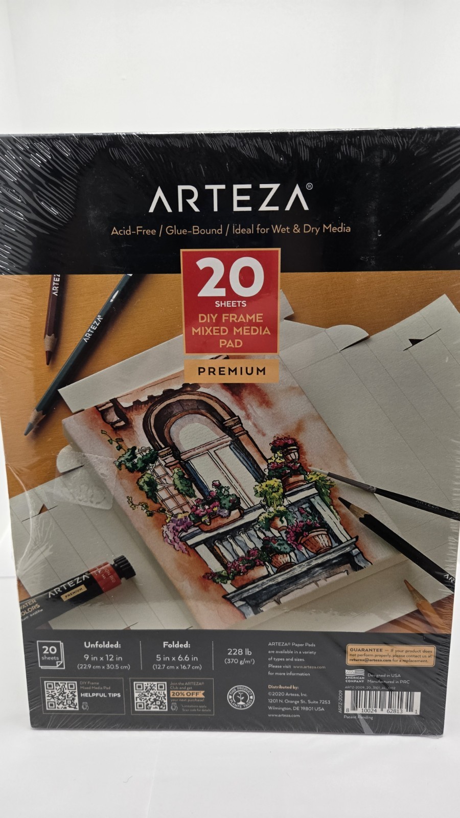 Arteza Mixed Media Paper Foldable Canvas Pad, 5"x6.6", 20 Sheets, DIY Frame