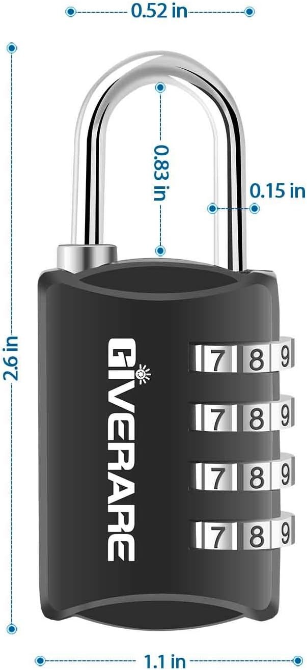 GIVERARE 4 Pack Combination Lock, 4-Digit Padlock Keyless, Resettable Black