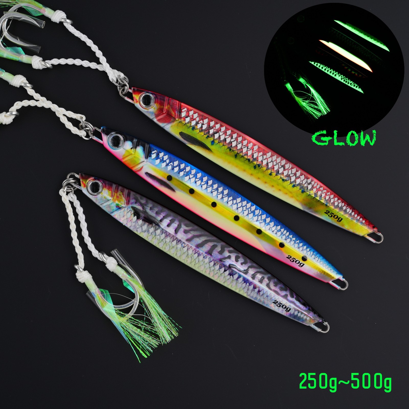 Bluefin Tuna Knife Jig Flat Vertical Glow Slow Pitch Lure for Saltwater Fishing