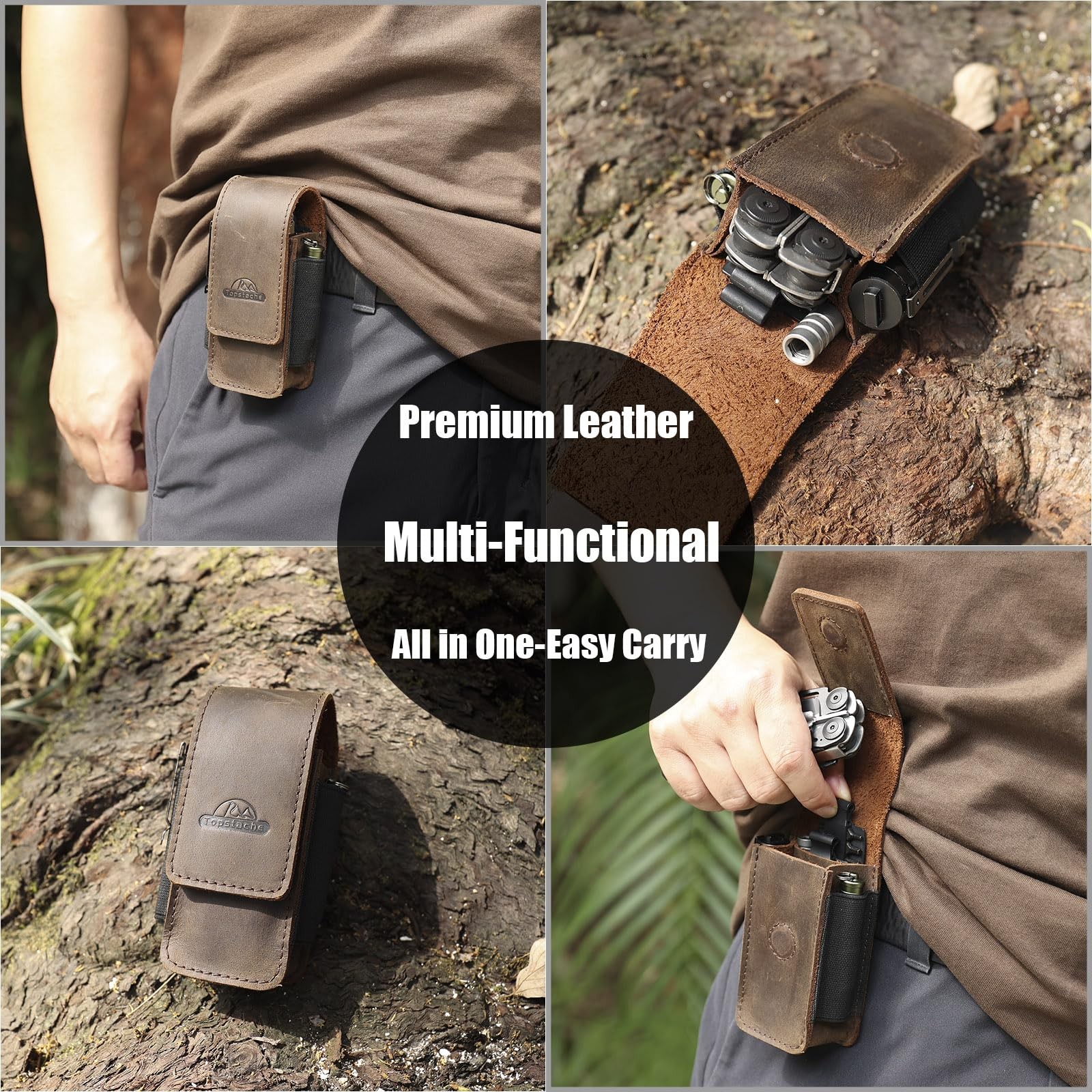 Topstache Leather Multitool Sheath for Belt - Large, Darkbrown