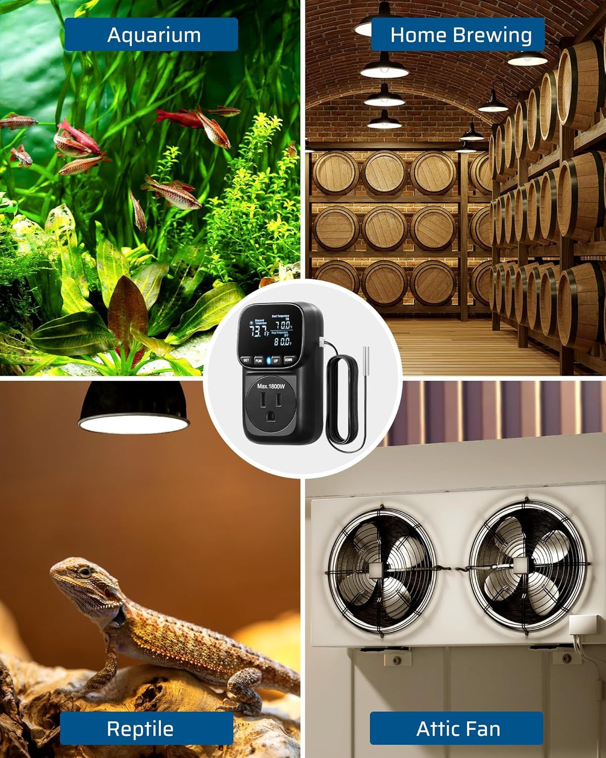 Digital Temperature Controller, Heavy Duty 15A/1800W Thermostat