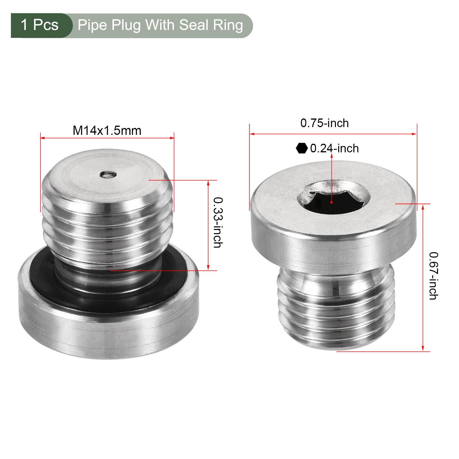M14 x 1.5 Stainless Steel Internal Hex Head Socket Pipe Fitting (Silver)