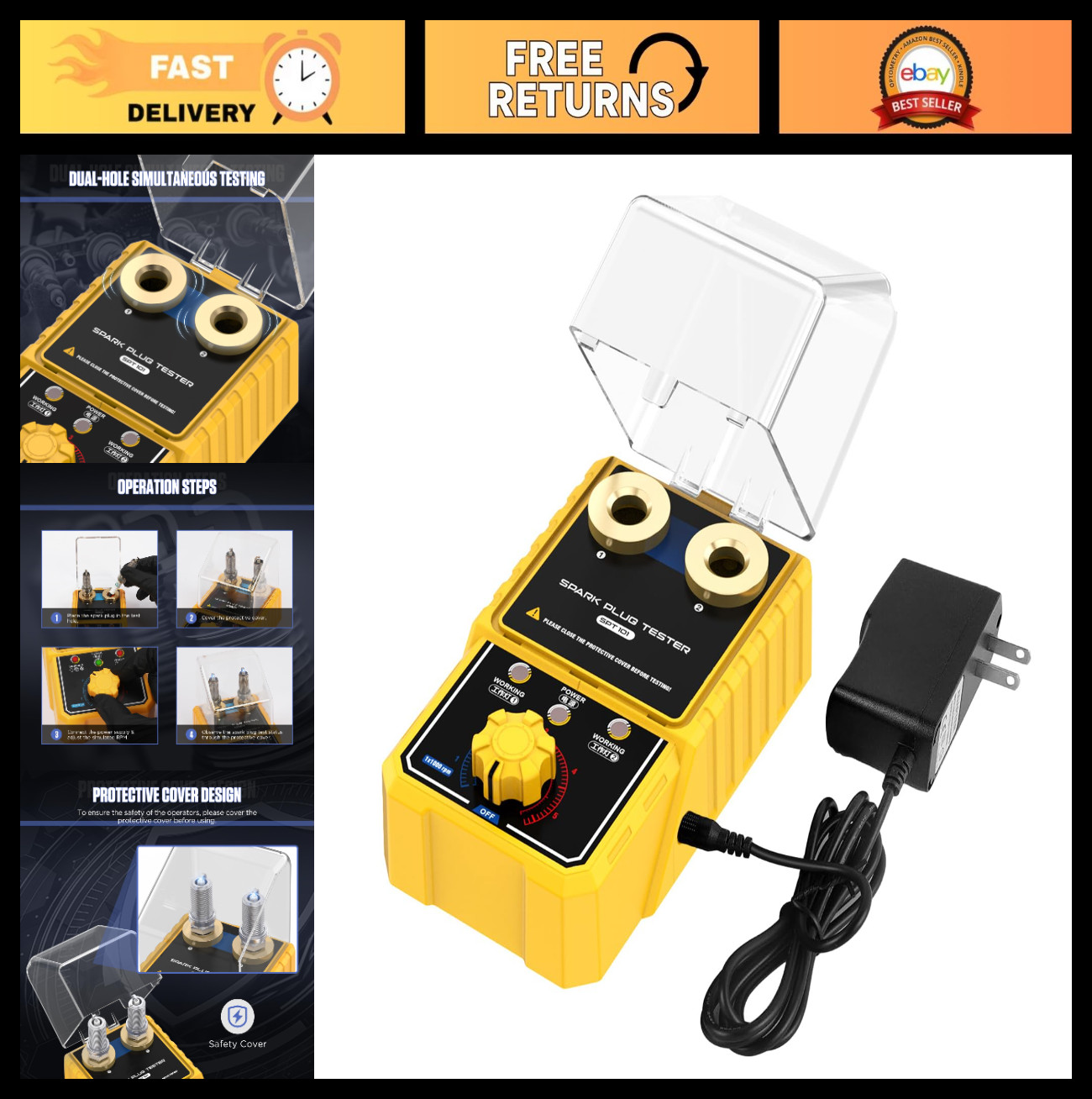Automotive Spark Plug Tester - Adjustable Double Hole Ignition Analyzer 110V for