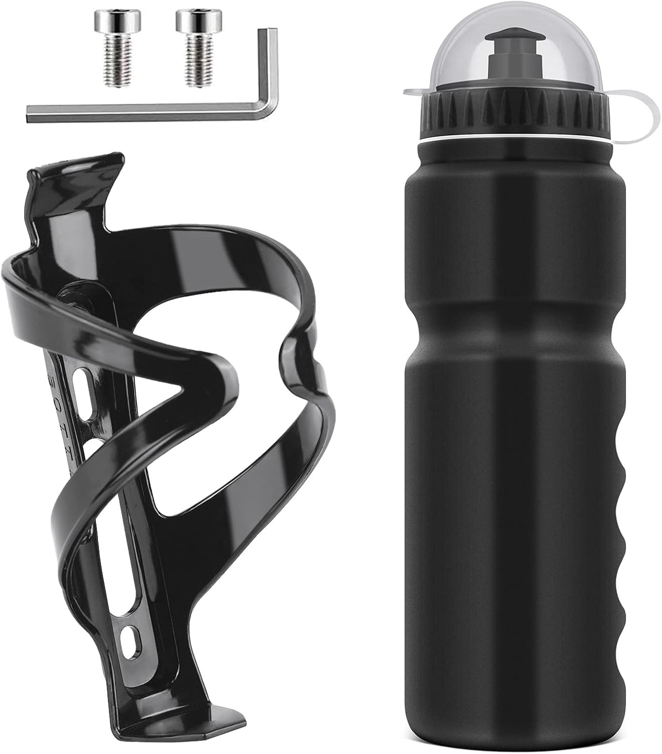 Bike Water Bottle Cage with Bpa-Free 800Ml/28Oz Bike Bottle, Black Gloss Strong