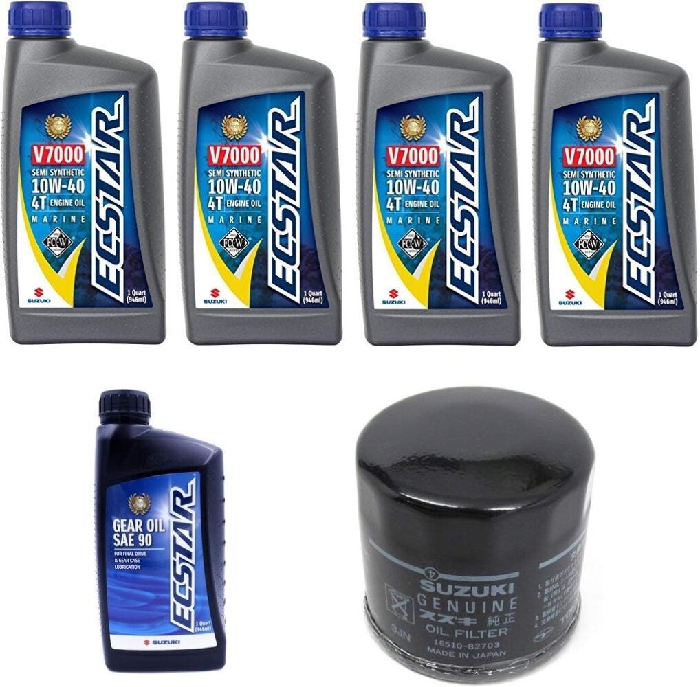 Suzuki DF25–60A Oil Change Kit – 4 Qt ECSTAR 10W-40, 16510-87J02 Filter, 1 Qt 80