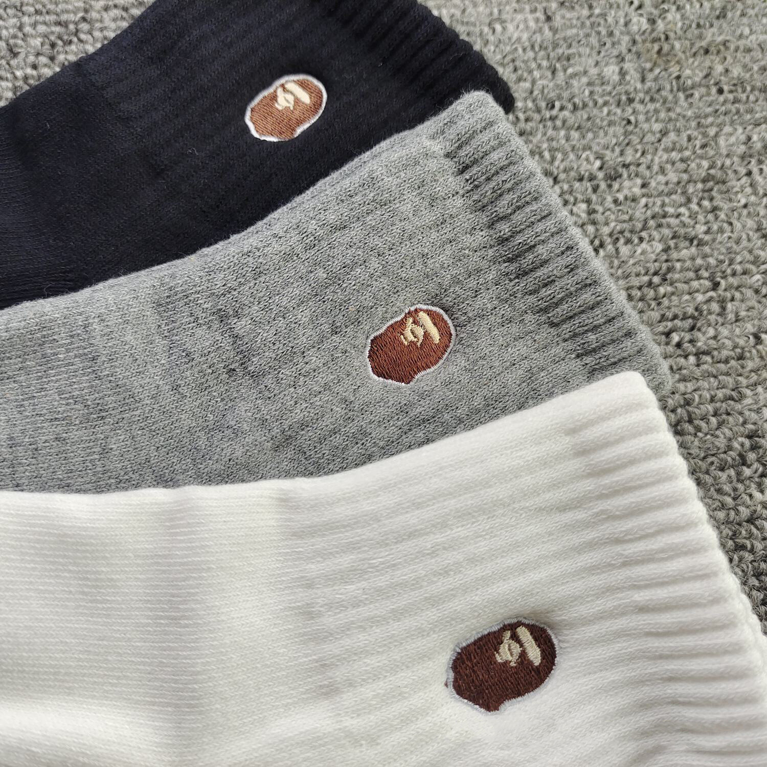 BAPE A Bathing Ape Head Embroidered Crew Socks - 3pcs