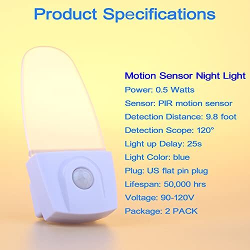 2 Pack Blue Motion Sensor Night Light Plug In Night Lights for Bedroom Bathroom
