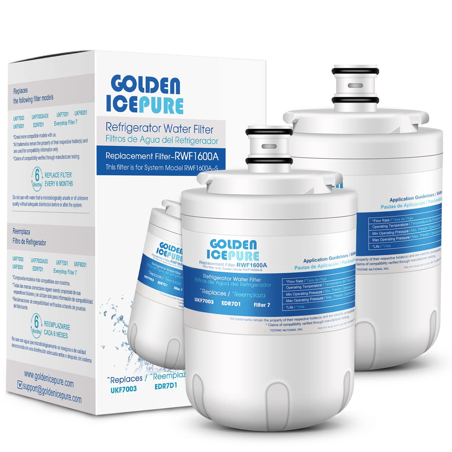 GOLDEN ICEPURE UKF7003 Refrigerator Water Filter Replacemnt for UKF7001 ,2PACK