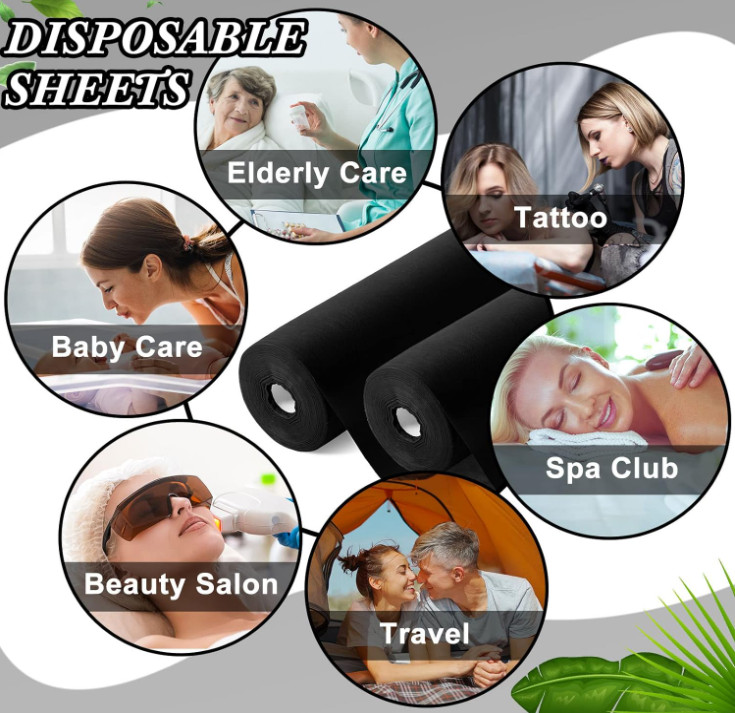 2 Rolls 100 Sheets Disposable Massage Table Paper Roll 32" x 71" Bed Roll Black