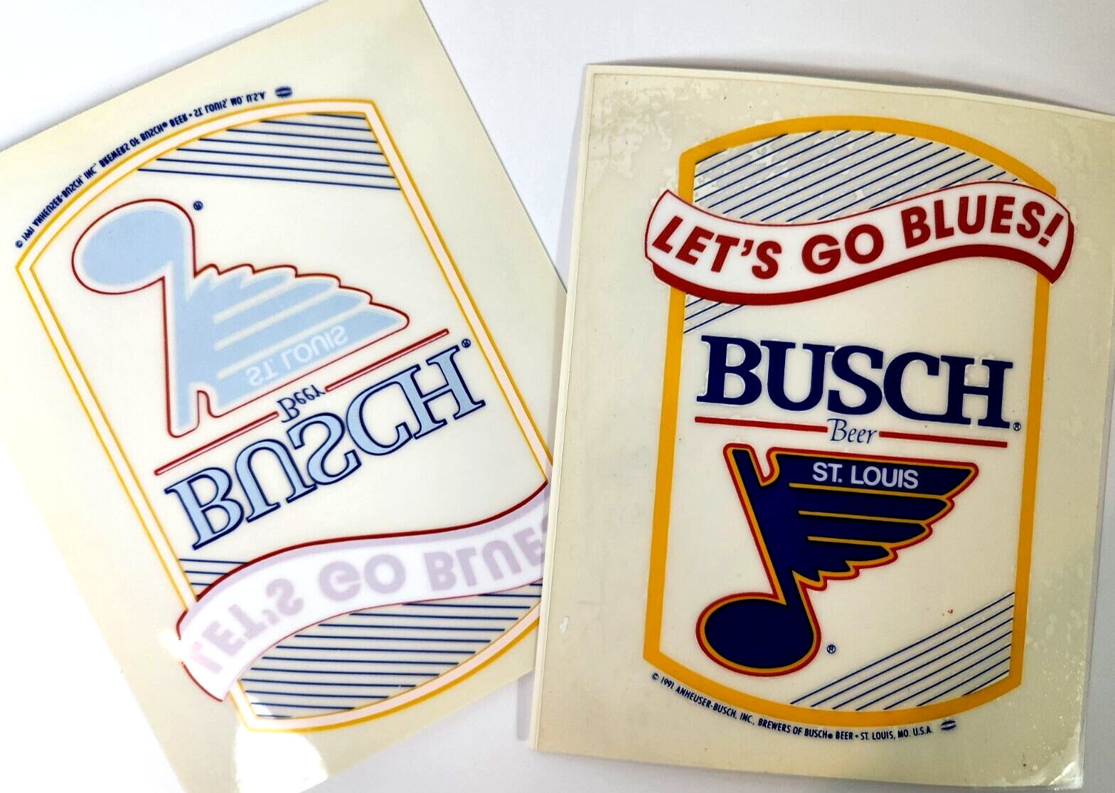 Busch Beer St Louis Lets Go Blues Hockey Decal Lot Of 2 Unused New Vintage 1991