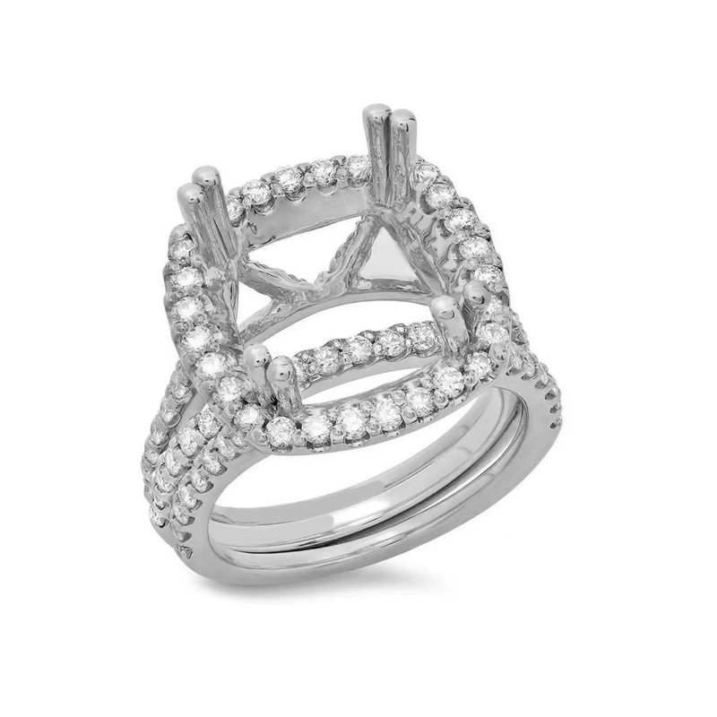 925 Sterling Silver 12mm Cushion Semi Mount Bridal Set Halo Accents Wedding Ring