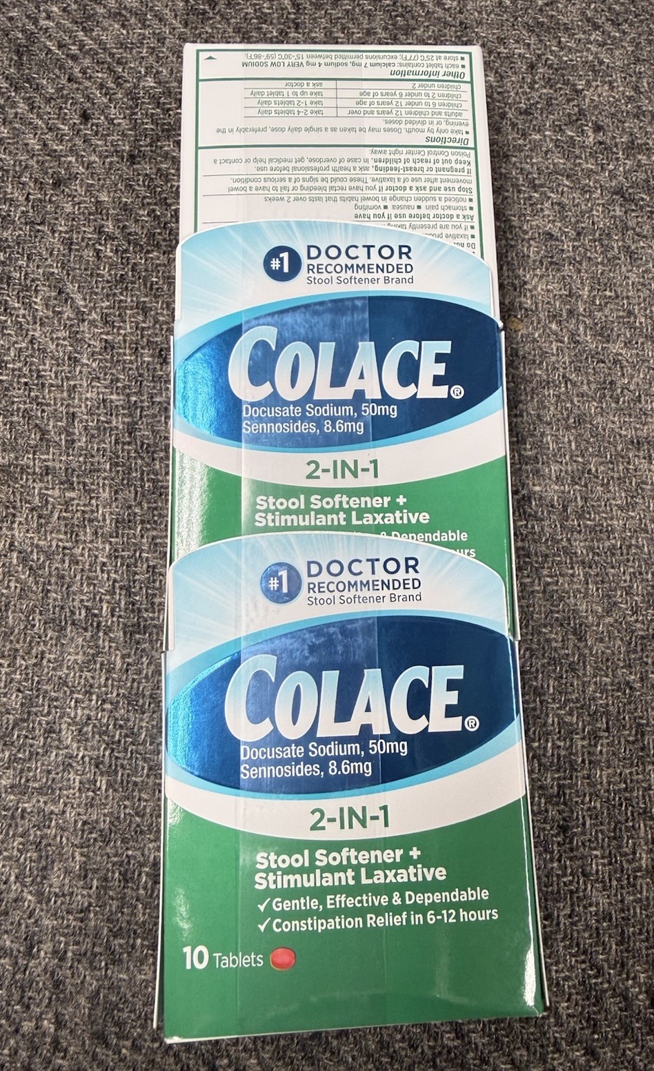 3 Boxes Colace 2-IN-1 Stool Softener+Stimulant Laxative  10 Tablets Each Box