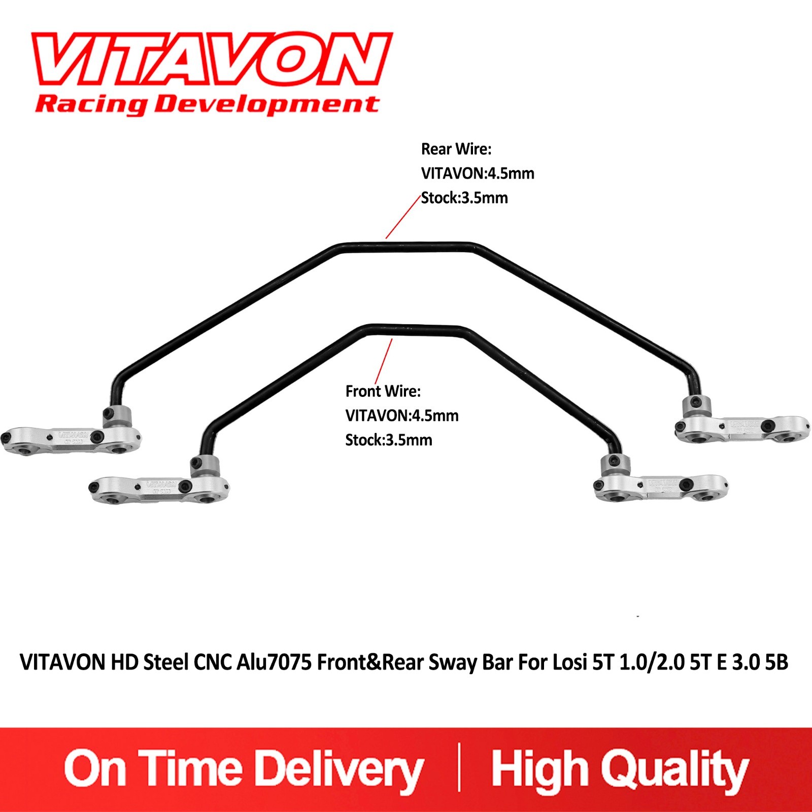 VITAVON HD Steel CNC Alu7075 Front&Rear Sway Bar For Losi 5ive T 5ive B  5T E3.0