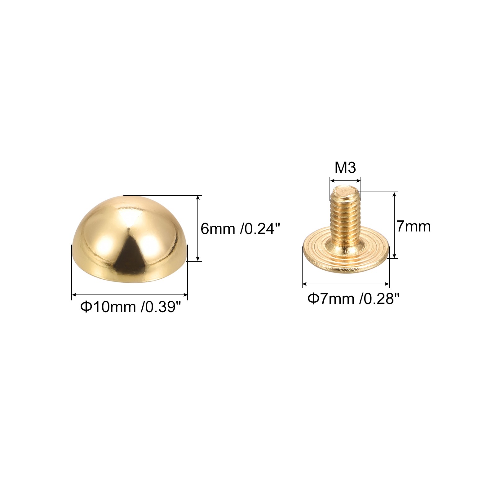10x6mm Back Screw Rivets Solid Round Head Leather Studs Gold 10 Sets