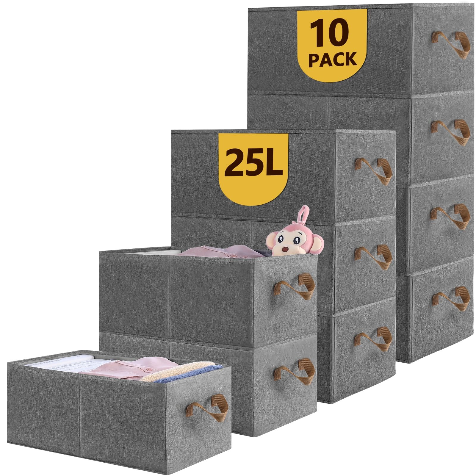 10 Pack Large Capacity Storage Bins Closet Organizer System, Sturdy Foldable ...