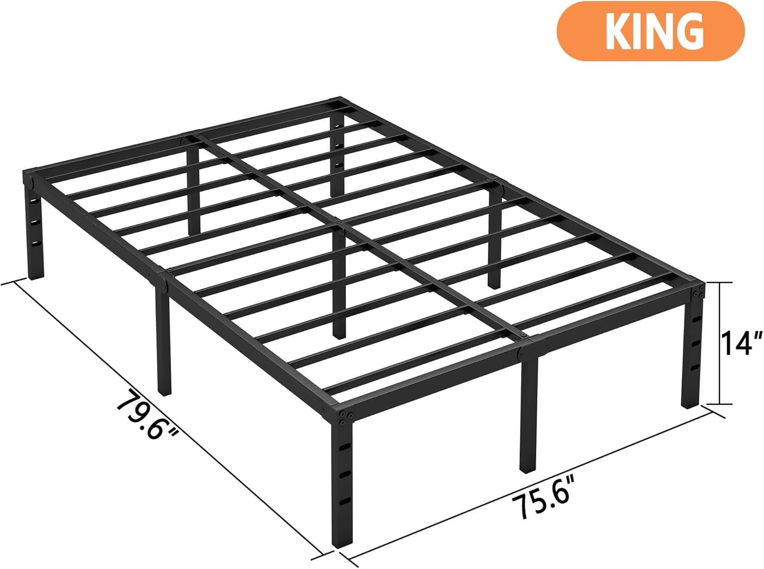 NEW 14 Inch King Bed Frame Sturdy Metal Platform King Size No Box Spring Heavy