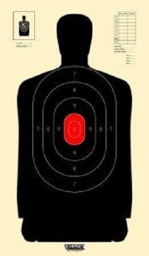 B34 Silhouette Targets - Black With Red Center Targets, Pack of 25
