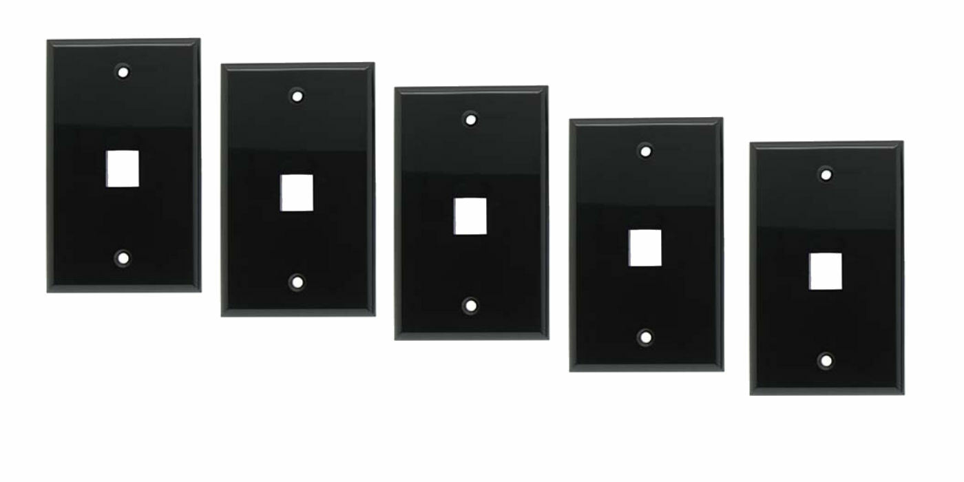 5 Pcs 1 Port Hole Keystone Snap In Insert Jack HDMI RJ45 1-Gang Wall Plate Black