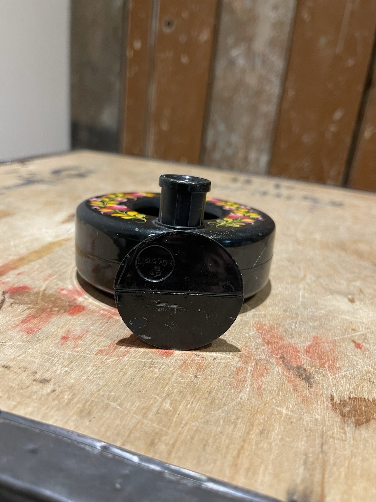Vintage Black Floral Projector Landmark Plastic Teapot