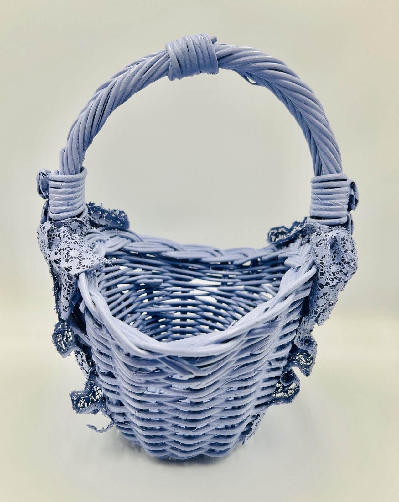 French Lilac Wicker & Lace Basket, 10 1/2”