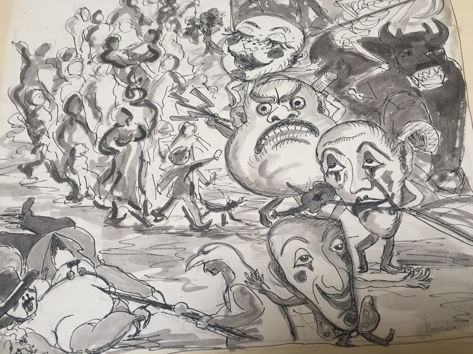 MALCOLM MOORE SANTA FE N.M. RARE VINTAGE ORIGINAL DRAWING 15" X 16"