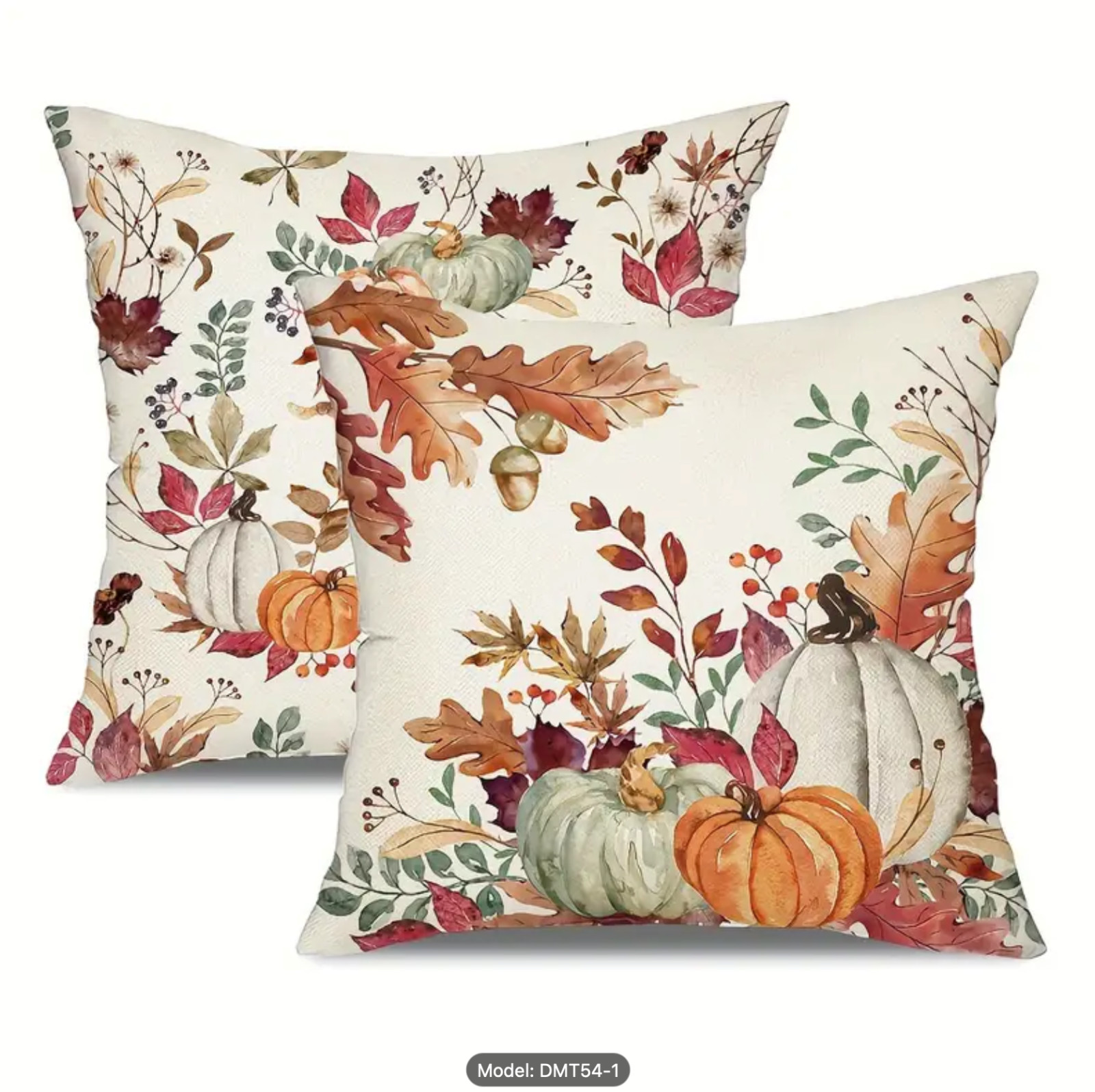 2pcs Rustic Autumn Pumpkin/Fall Leaves Pillow Covers-18x18in-Quality Linen Blend