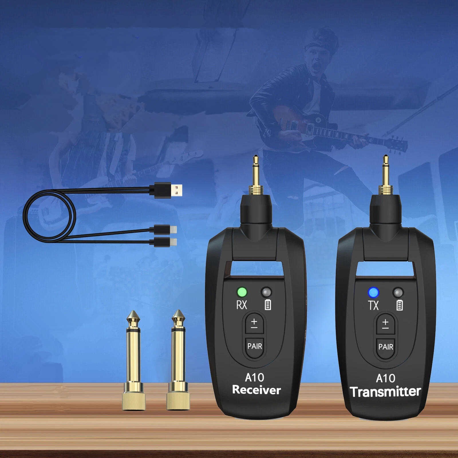Wireless Guitar Kit Transmitter & Receiver System 100ft 24Bit Audio 2.4GHz