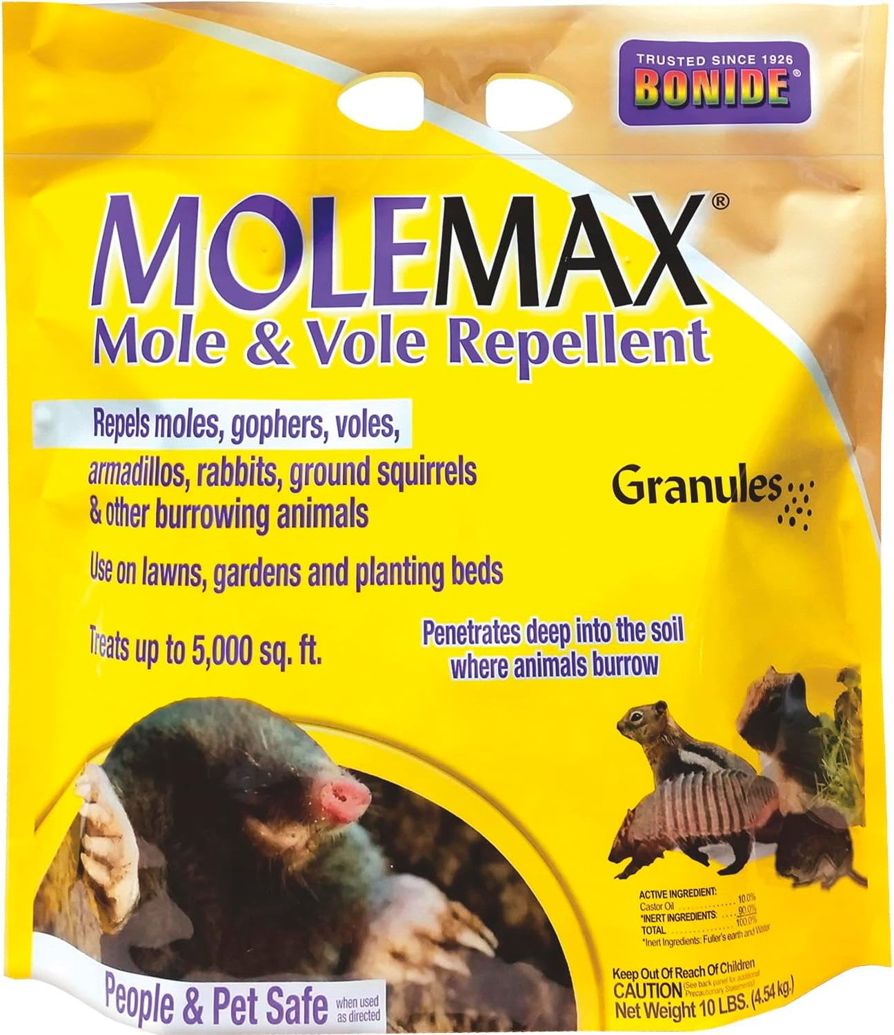 MOLEMAX Mole & Vole Repellent Granules, 10 Lbs. Ready-To-Use, Outdoor Lawn & Gar