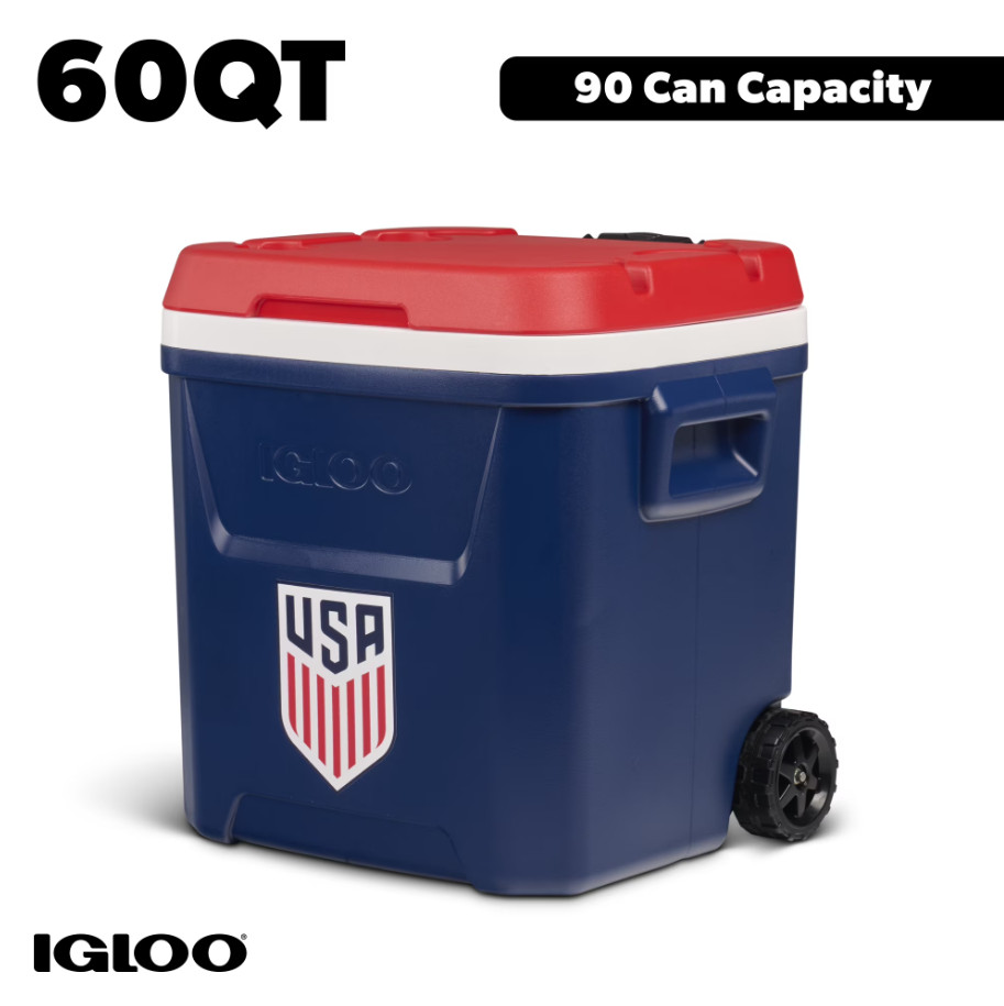 Igloo x USSF 60 QT Laguna Ice Chest Cooler with Wheels Red White and Blue