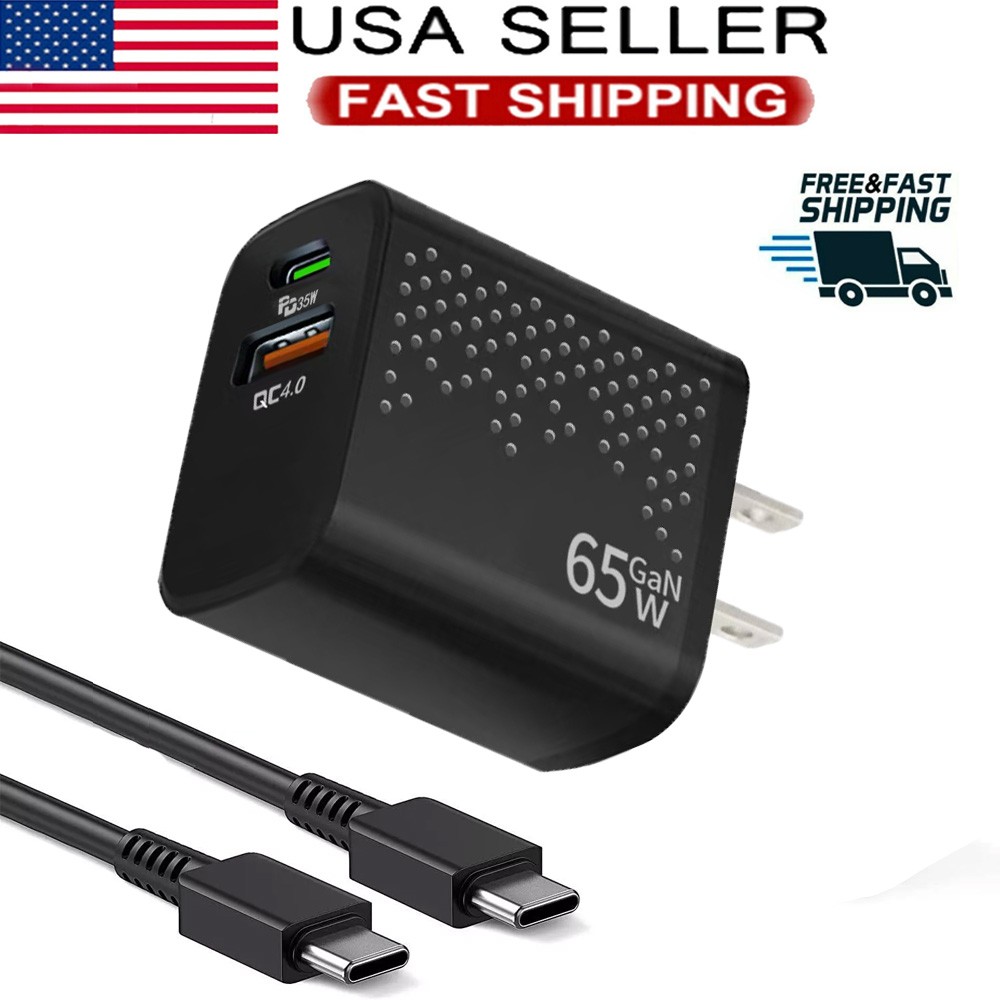 65W PD Power Adapter Duo Wall Charger+3ft Cables For Samsung S20 S21 S23 S24 S9