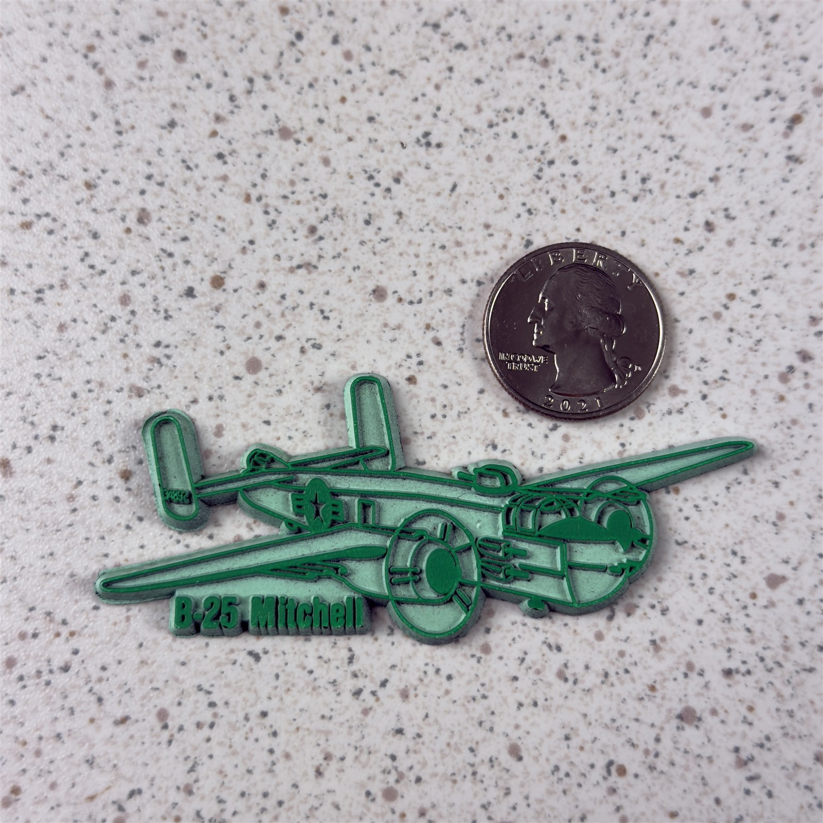Vtg Action Packets B-25 Mitchell Bomber Green Rubber Fridge Magnet #53656